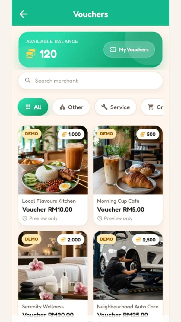 Actual LocalAds vouchers screen